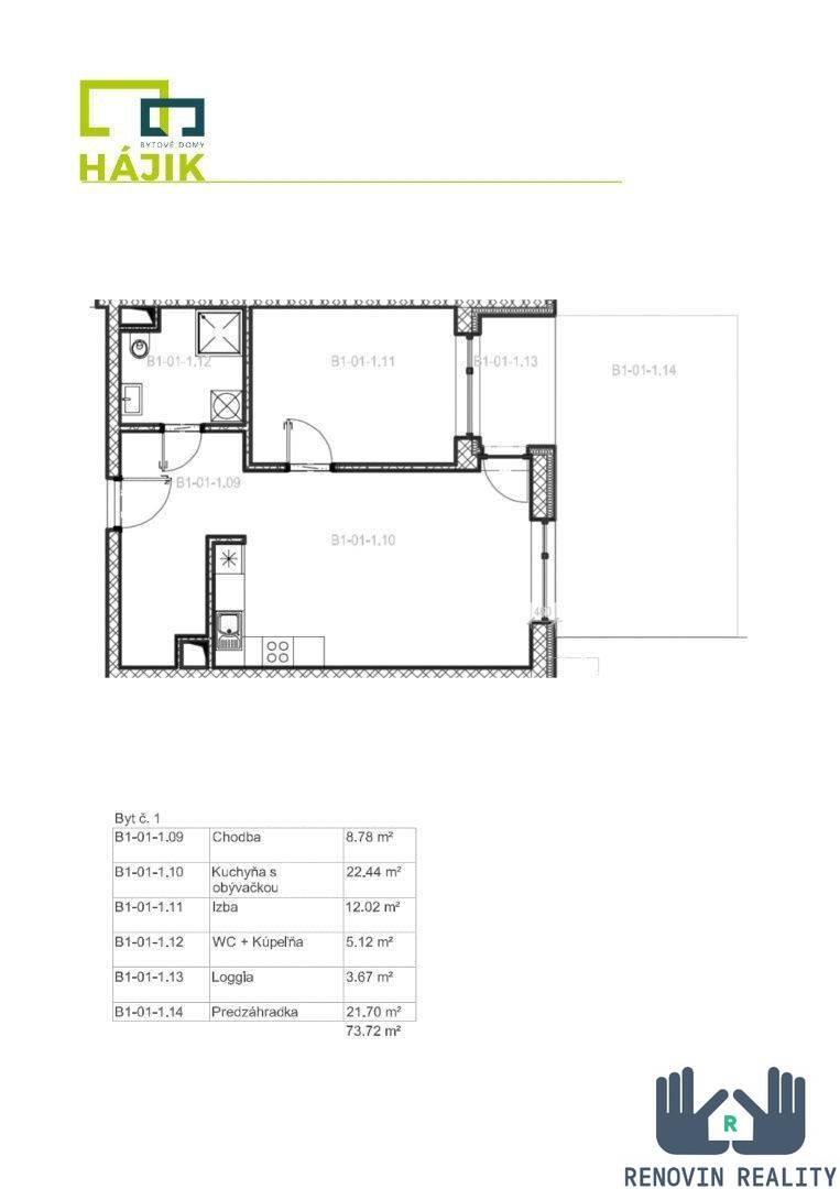 2-izbový byt s predzáhradkou v novostave Bytové domy Hájik vo Zvolene - pôdorys