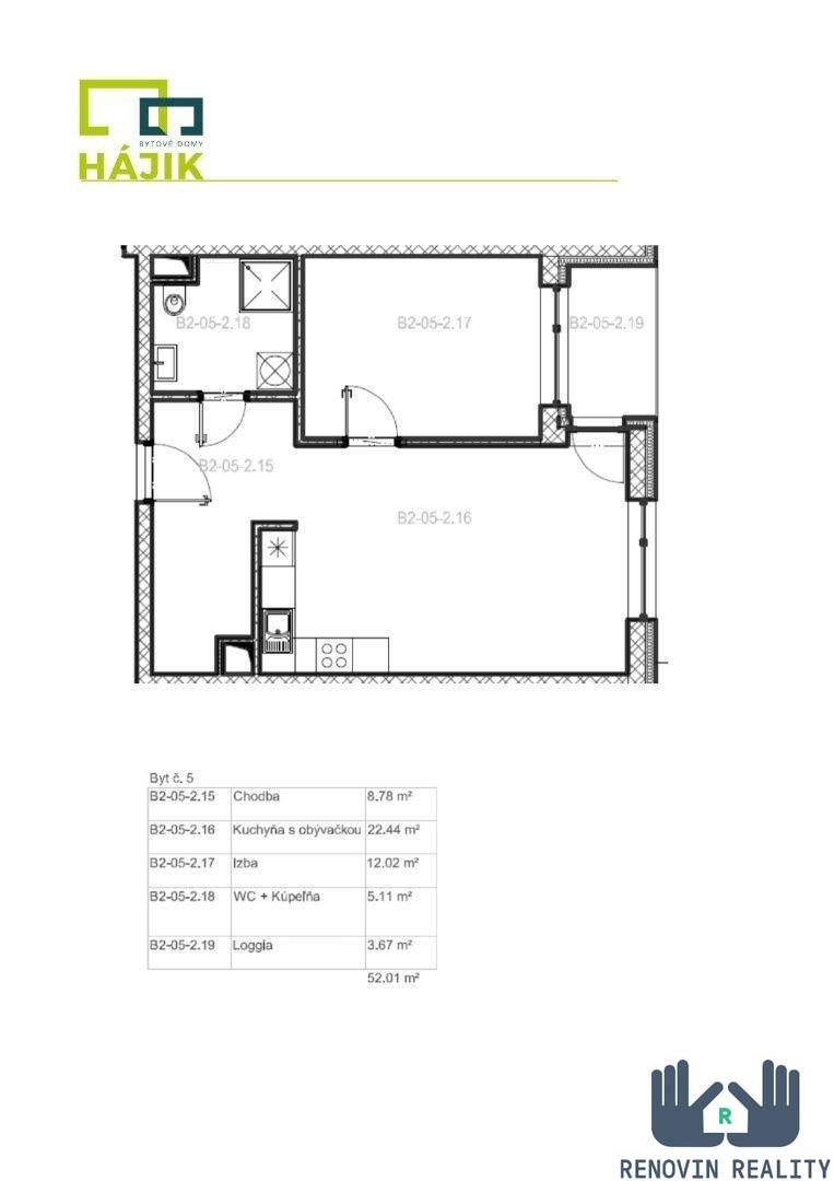  2-izbový byt v novostavbe Hájik vo Zvolene na predaj H5 - pôdorys