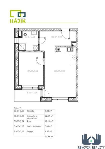 2-izbový byt v novostavbe Hájik vo Zvolene na predaj H7 - pôdorys